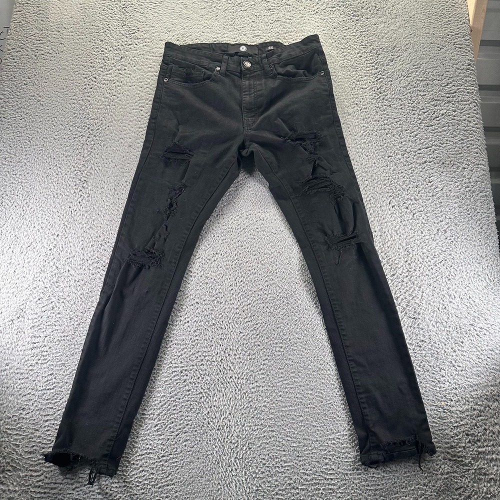 Jordan Craig Sean Jeans Mens 32x32 Black Cotton Denim Skinny Distressed Workwear